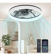 Aphyni Ceiling Fans with Lights and Remote, 20" Black Low Profile Ceiling Fan, Modern Flush Mount...