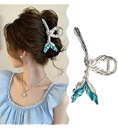 Mermaid Tail Hair Claw Clips, Silver Metal Hair Clips with Pearl, Blue Mermaid Hair Accessories f...