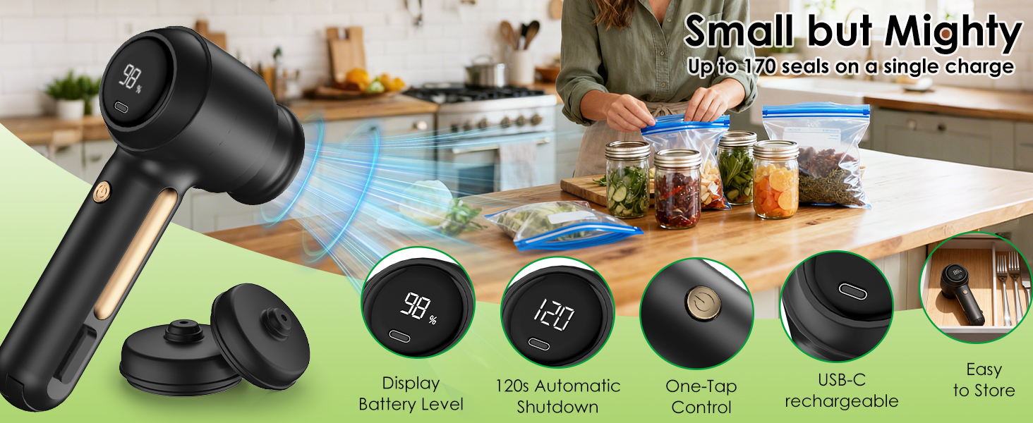 MFTEK 3-in-1 Electric Mason Jar Vacuum Sealer Kit for Mason Jars, Food Savers &amp;amp; Containers