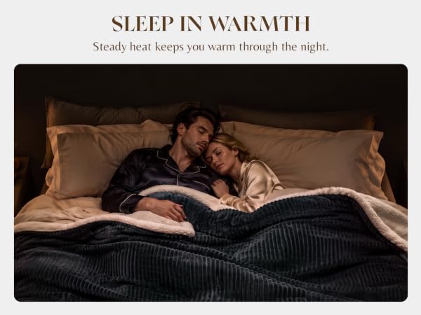 Electric heated blanket for bedroom, steady even heat all night, auto shut-off for safe warm sleep