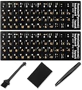 Russian Keyboard Stickers[5 in 1], Cyrillic Keyboard Letter Replacement Sticker with Black Backgr...