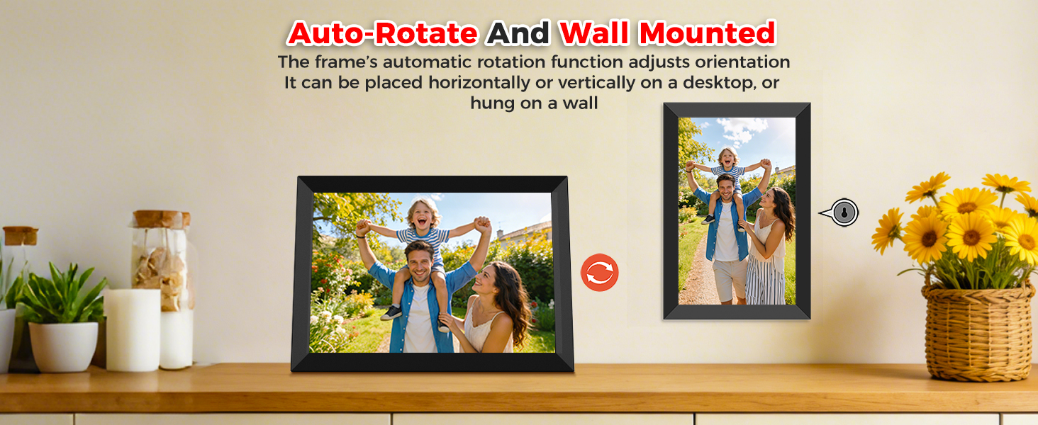 Auto-Rotate And Wall Mounted The frame&amp;#39;s automatic rotation function adjusts orientationIt
