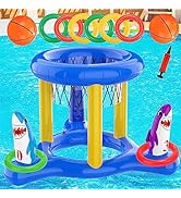 Uniqhia Pool Floats Toys Games Set, 2-in-1 Floating Pool Basketball Hoops &amp; Pool Ring Toss Game, ...