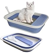 Collapsible Kitten Litter Box,Low Entry Shallow Open Cat Potty Pan with Scoop Foldable Shallow Ca...