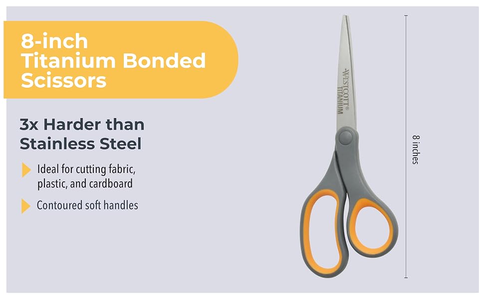 Image of work scissors with text reading eight inch titanium bonded scissors.