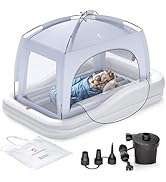QPAU Inflatable Toddler Travel Bed with Tent, Baby Crib Tent, Portable Kids Air Mattress with Saf...