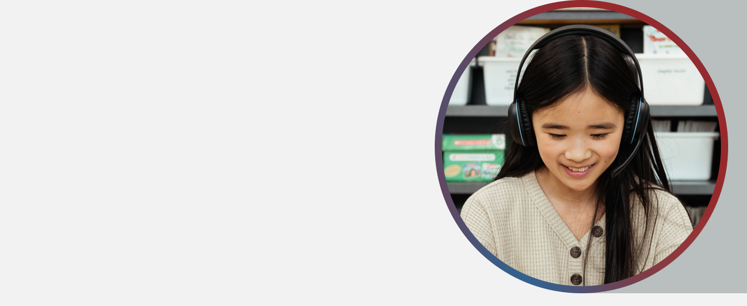 K-12 Headset, adjustable headband, and an adjustable boom microphone