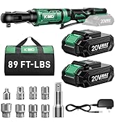 KIMO 20V Cordless Ratchet Wrench 3/8 Set, 89Ft-lbs 400RPM Electric Ratchet Wrench with Variable S...