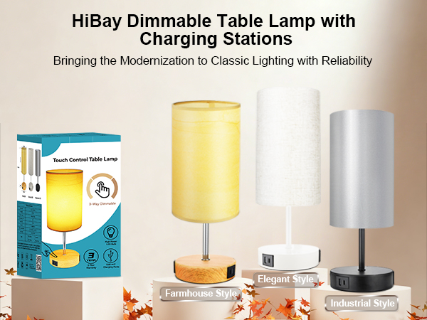 3-way dimmable touch bedside lamps with charging station