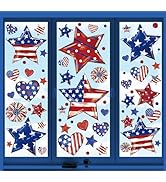 JarThenaAMCS 9 Sheets Patriotic Window Clings Watercolor Red White Blue Star Heart Window Sticker...