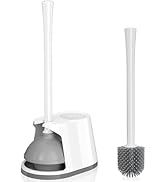 Toilet Plunger and Brush Set, Silicone Bowl Brush and Heavy Duty Toilet Plunger with Ventilated H...