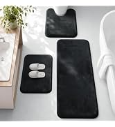 HUXMEYSON Bathroom Rugs Sets 3 Piece, Ultra Soft Velvet Memory Foam Bath Rugs, Non-Slip &amp; PVC Bac...