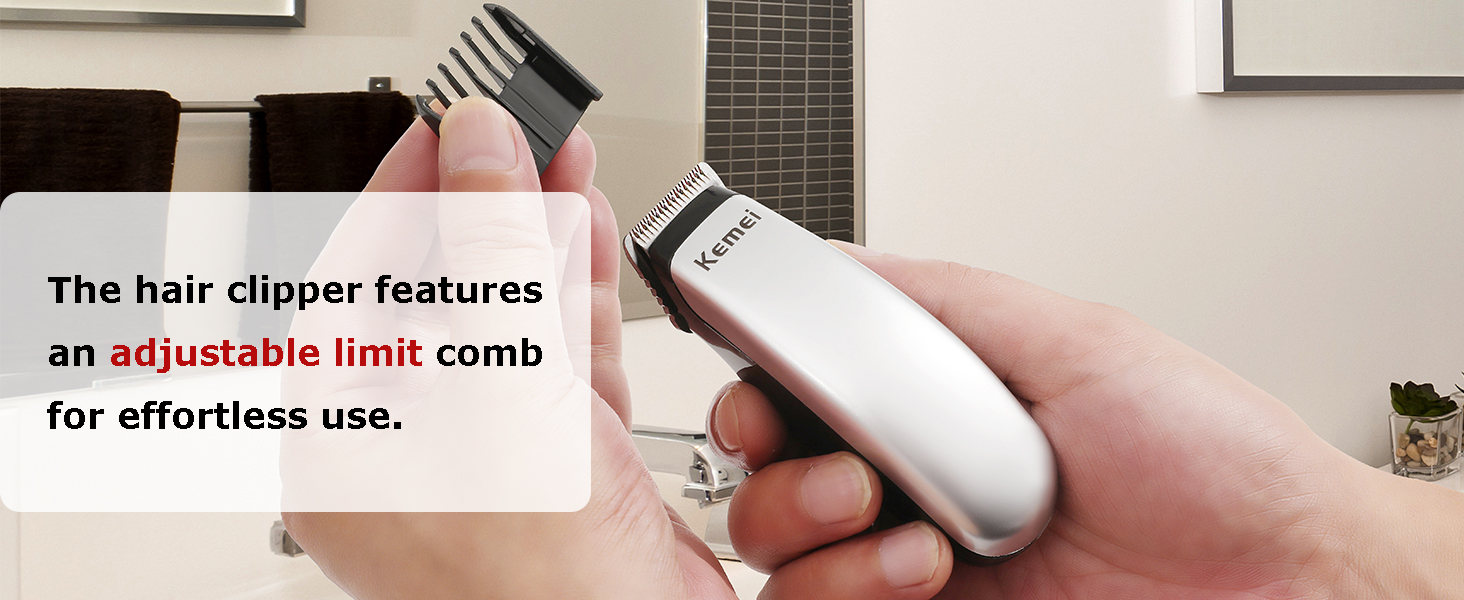 The hair clipper features an adjustablelimit comb for effortless use. 