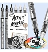 QFOUR 3 White &amp; 3 Black Paint Pen, Black and White Paint Markers for Rock Painting, Wood, Glass, ...