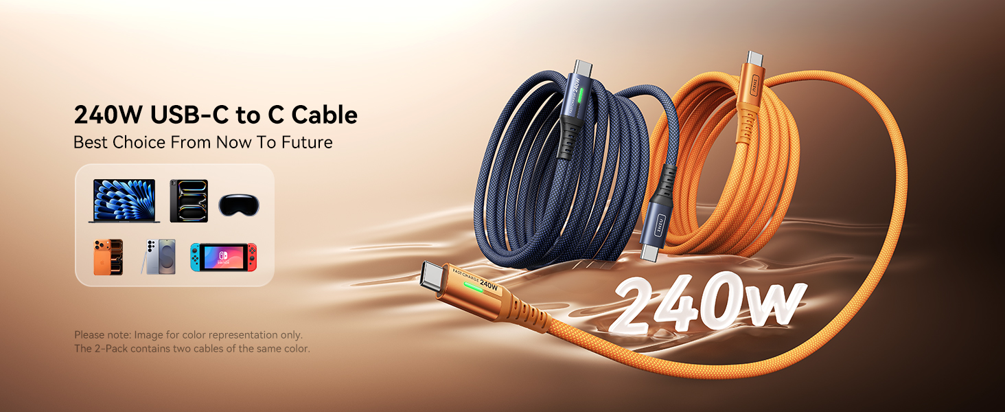 INIU Braided 240W Fast Charging Type C Charger Cord for iPhone17Pro Max Samsung MacBook iPad Switch