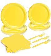 PCLMLES 96pcs Disposable Solid Tableware Set Paper Plates Round for 24 Guests Party Table Supplie...
