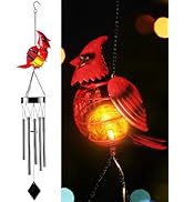 Solar Cardinal Wind Chimes, DesGully Cardinal Gifts Decor for Outside Yard Garden Patio, 5 Alumin...