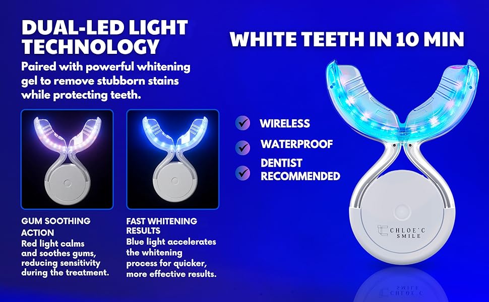 dual LED teeth whitening, wireless whitener, waterproof dental device, sensitive teeth, 