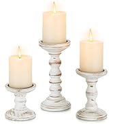 Romadedi Wood Candle Holders for Pillar Candles - Set of 3 Tall Farmhouse Wooden Candlestick Hold...