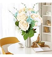 Longzhuo Artificial Roses Flowers with Stems, 22PCS Realistic Silk Fake Flowers, Decorative Flowe...