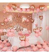 Adeyoo Rose Gold Anniversary Decorations Set, Heart Balloons with Happy Anniversary Banner and LO...