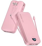 Portable Charger, 20000mAh PD20W Fast Charging Power Bank with Built-in Cables &amp; Wall Plug, Exter...