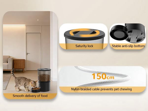 Automatic Cat Feeders 4L Timed Cat Dry Food Dispenser, Dual Power Supply Programmable Portion Size