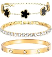 Ntutrxk Gold Bracelets for Women-4Pcs/3Pcs,18K Gold Plated Bangle Tennis Bracelets Stack Set for ...
