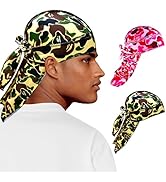 YARWAYER Durag for Men Designer Durag Silky Camouflage Cap Rags Hip Hop Turban Man Doorag Hair Wr...