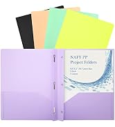 NAFY Project Folders with 2 Pockets,Plastic File Folders 5 Packs 5 Colors with 3 Fasteners A4 Let...