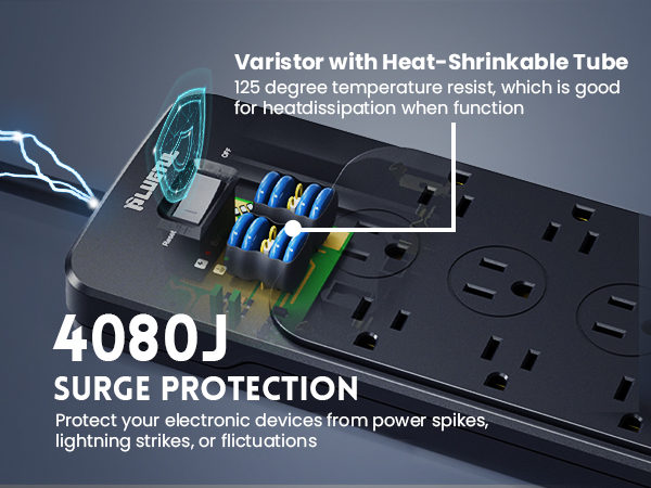 power strip surge protector usb c power strip 10ft 15ft 20ft 25ft extension cord black