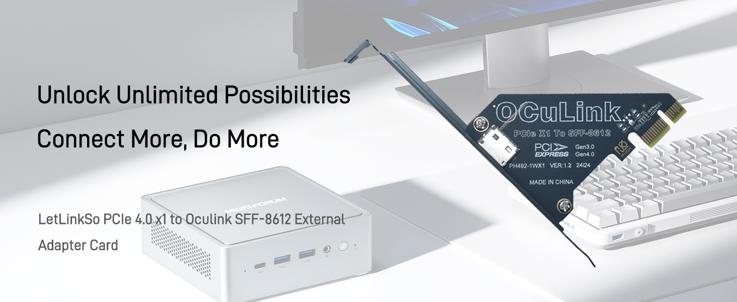 Gen4 PCIe 4.0 x1 to Oculink SFF-8612 External SFF-8611 Adapter Card for NVMe SSD, GPU, eGPU