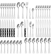 Lazycorner 53 Piece Silverware Set for 8, Flatware Set with Steak Knives for 8 and 5 Public Servi...