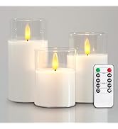5plots Flameless Battery Operated Candles Set of 3, White LED Candles with Remote Timer, Real Wax...