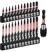 25-Piece Torx Bit Set, 1''&amp;2.5'' Security Tamper Proof Torx Impact Screwdriver Bits, T5-T40 CNC M...