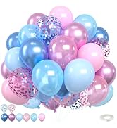 Pink and Blue Balloons,50PCS 12 Inch Metallic Baby Blue Pink Purple Pearl Blue and Pink Confetti ...