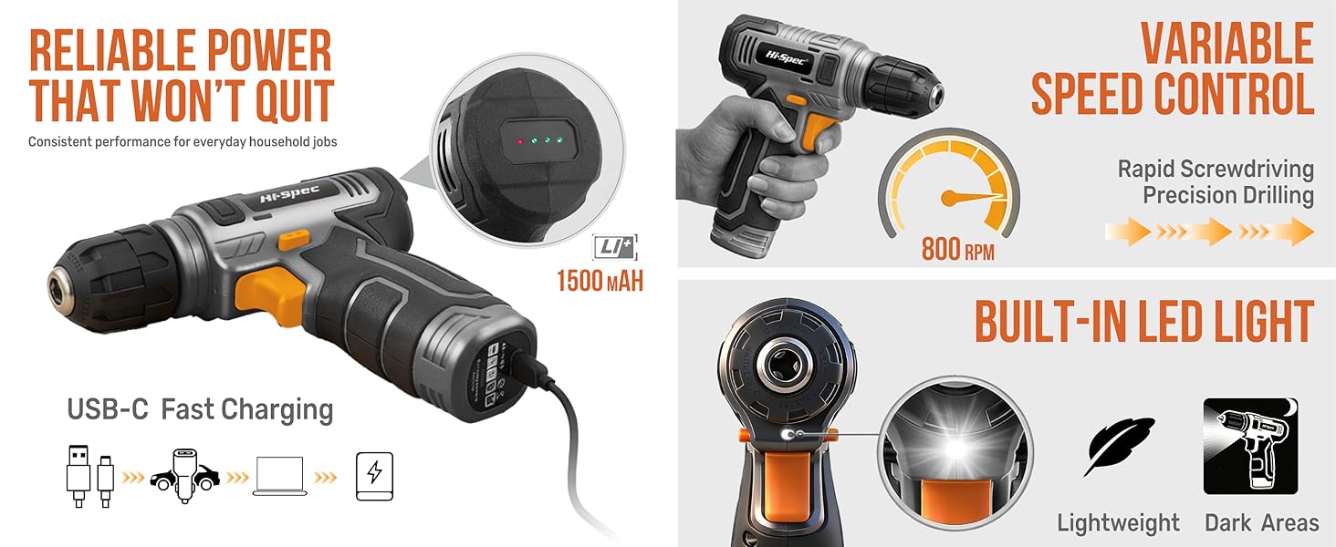 Hi-Spec 8V USB Pink Power Drill Driver