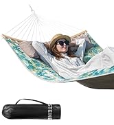 Double Hammock, 11 FT Quilted Fabric 2 Person Hammock for Outside with Pillow, Folding Curved Spr...
