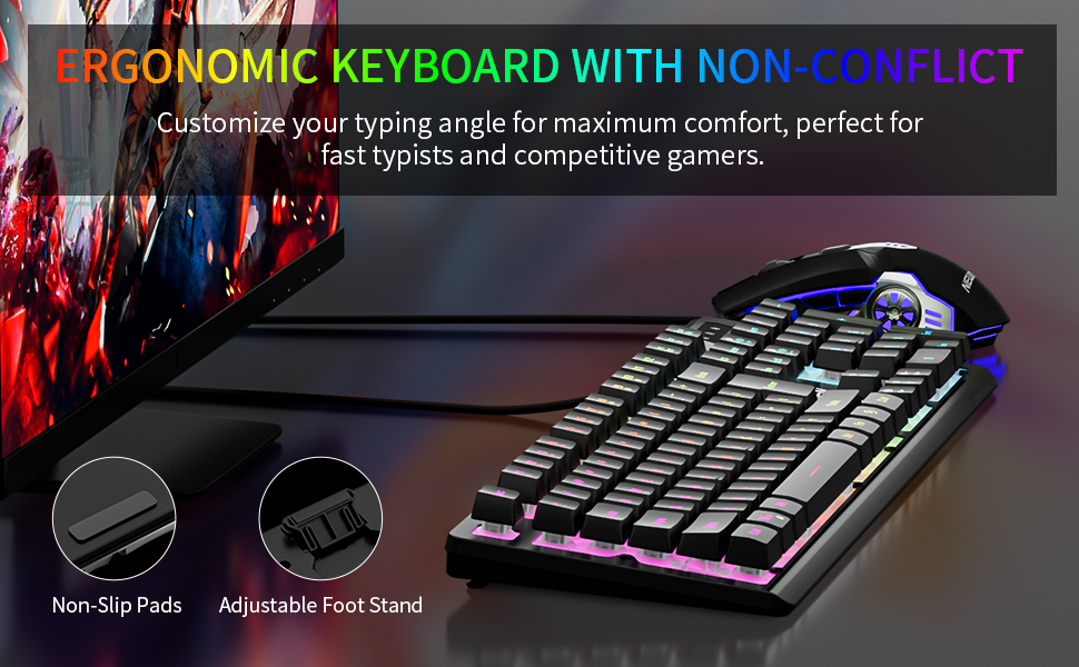 Ergonomic Gaming Keyboard and Mouse Combo