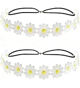 Juroicessry 2Pcs White Daisy and Sunflower Boho Headband, Floral Crown Hair Wreath for Spring Wed...