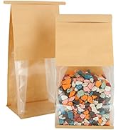 QTLCOHD 100Pcs Brown Paper Bread Bags with Window, 5.1 x 4.3 x 11 Inch, Tin Tie Tab Lock Pastry P...