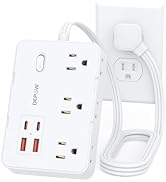 DEPOW Surge Protector Power Strip with Flat Plug, 3 FT Extension Cord with 6 AC Outlets 4 USB Por...