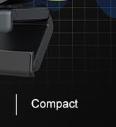 Text reads 'Compact'. Dark colored minimalist object against black background.