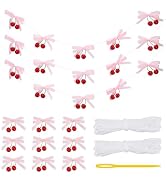 BENECREAT 24 Pcs Cherry Party Decorations, Misty Rose Cherry &amp; Bow Hanging Ornaments, Cherry on T...