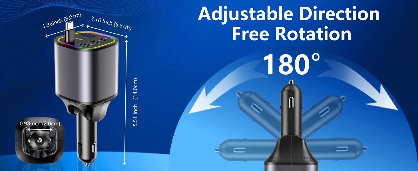 car retractable phone charger fast car chargers rgb light cigarette lighter usb charger retractable