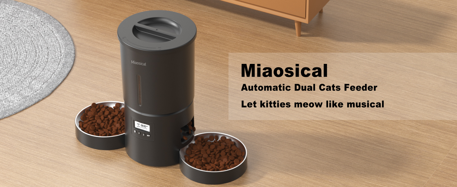 dual cats automatic pet feeder black