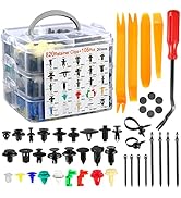 Clear plastic organizer case containing various plastic trim removal tools and clips in multiple colors, with instruction guide.