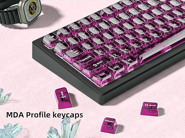 Fuchsia Clear keycaps for Mechanical Keyboard,Transparent MDA keycaps,Ceramic Jelly Key caps