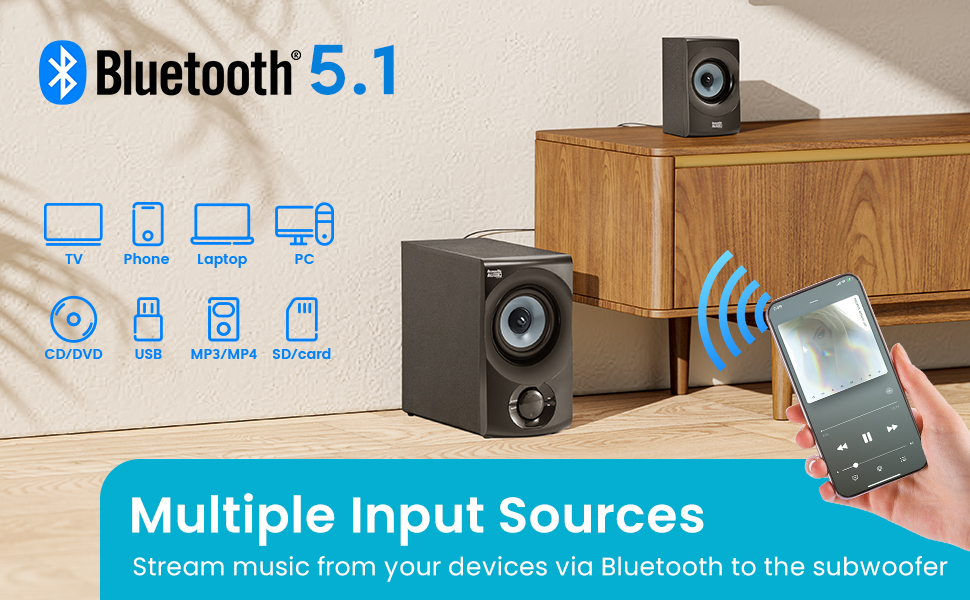 Multiple Input Sources such as TV, computer, bluetooth and gaming console