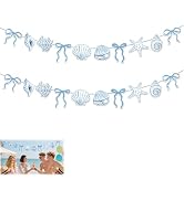 2 Pack Blue Bow Starfish and Seashell Garland 14.76 ft Summer Banner for Mermaid Birthday Wedding...